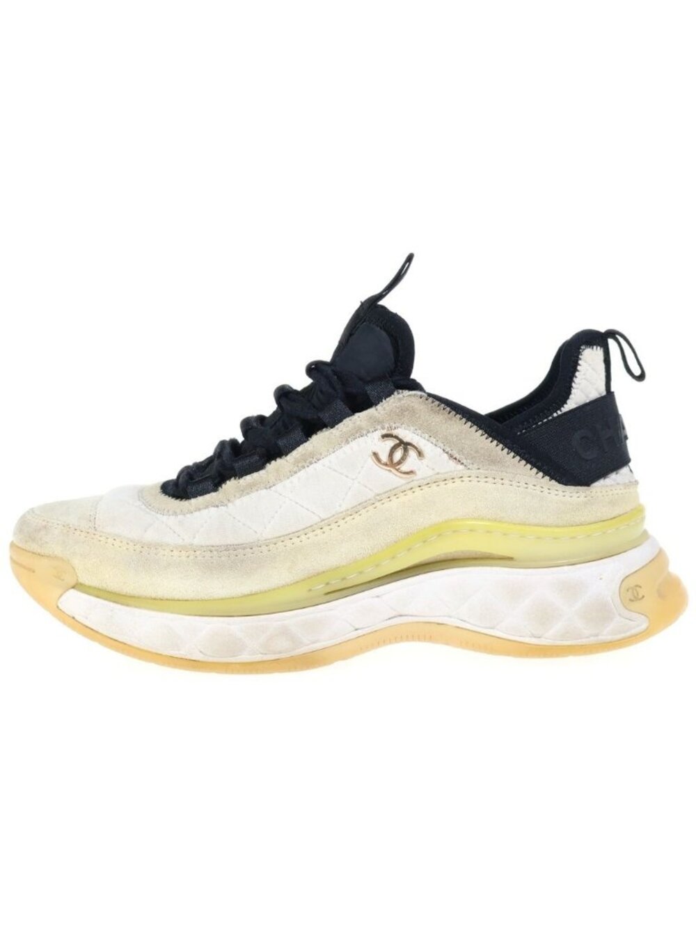 Chanel Quilted CC Logo Suede Paneled Low-Top Sneakers Multicolor White